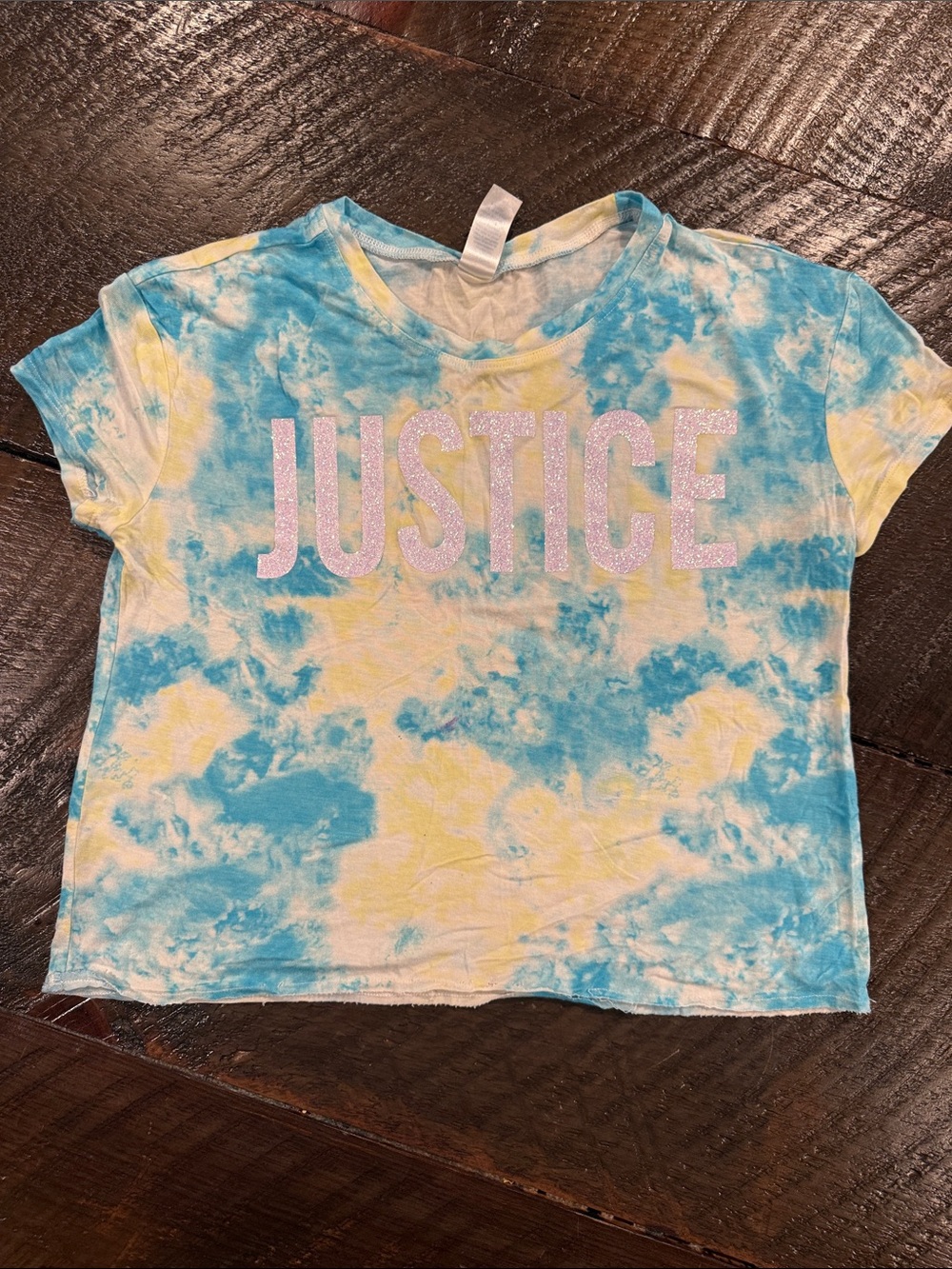 Justice Girls Tie-Dye Blue & Yellow Glitter Logo Tee